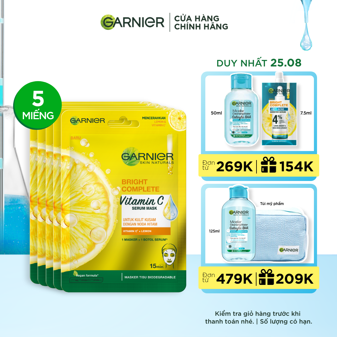 Set 5 mặt nạ tinh chất Quả Yuzu & Vitamin C sáng da tức thì Garnier