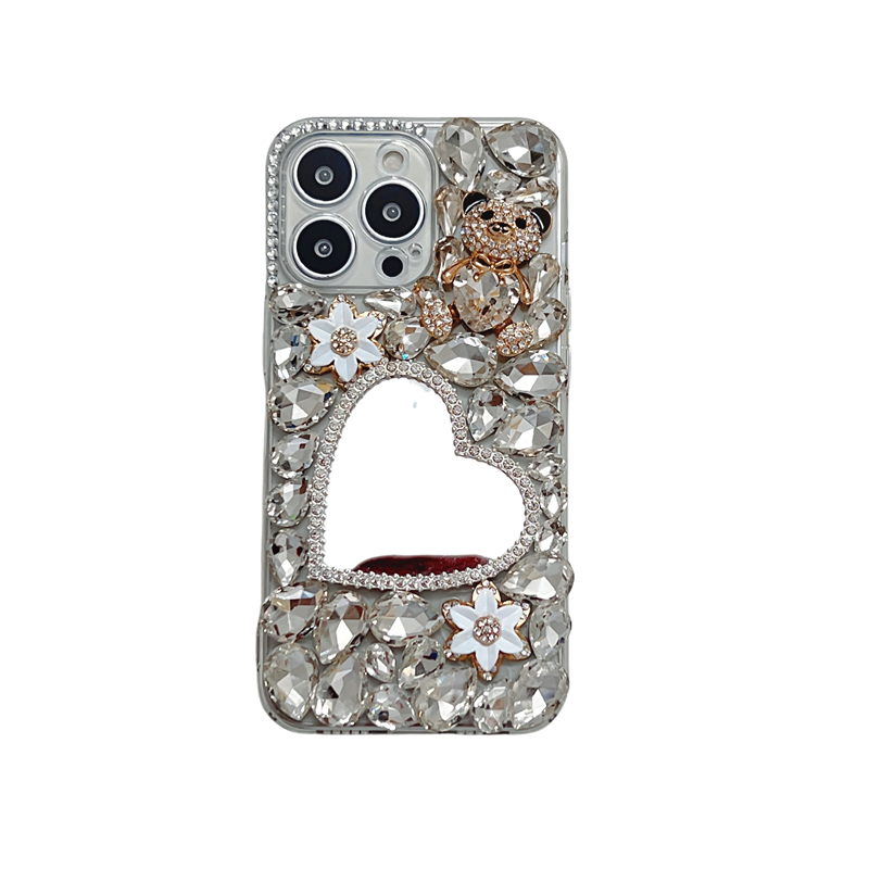 Ốp Điện Thoại Kim Cương Nhân Tạo Gấu Nhỏ Iphone14/15promax Ốp Bảo Vệ Gương Trái Tim 12 Dùng Cho Apple 13 Ốp Silicon Chống Rơi 11 Cảm Giác Cao Cấp Ốp Mềm Sáng Tạo Cá Tính XS Mẫu Mới Cho Nữ