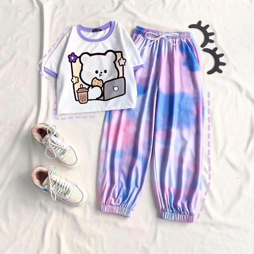 Set áo croptop + quần loang dây rút / Long pant tiedye