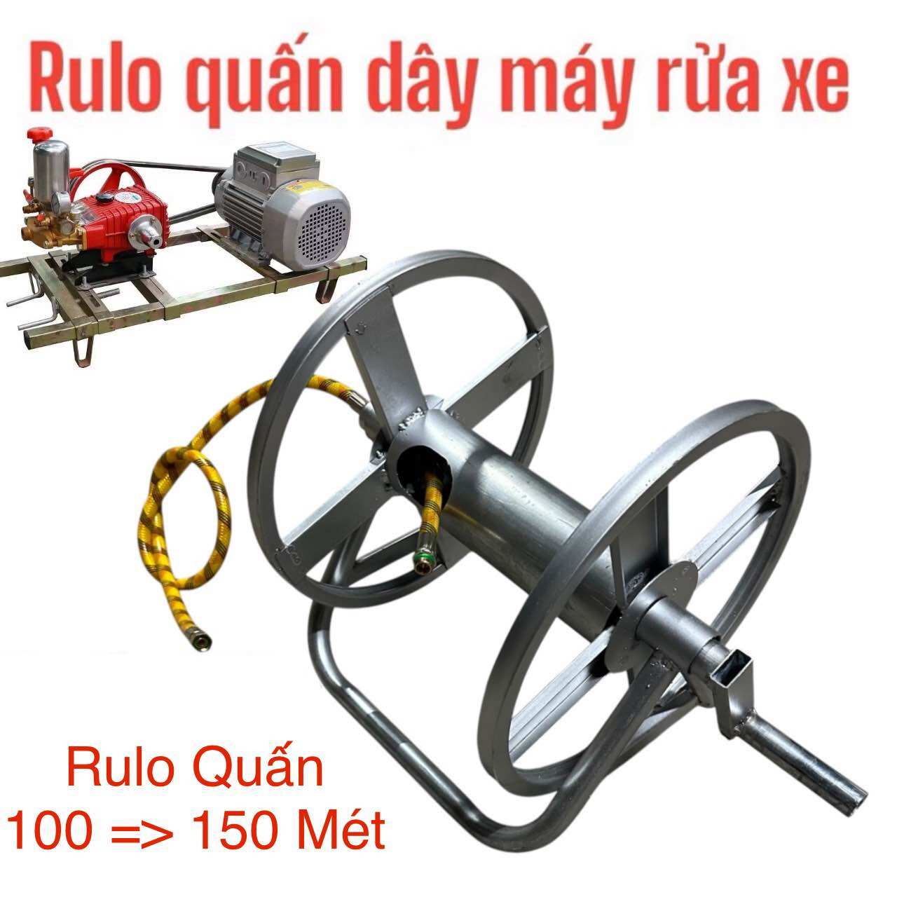 Rulo quấn dây rửa xe dây phun thuốc full bộ (quấn 10m đến 150m) Ren 14mm