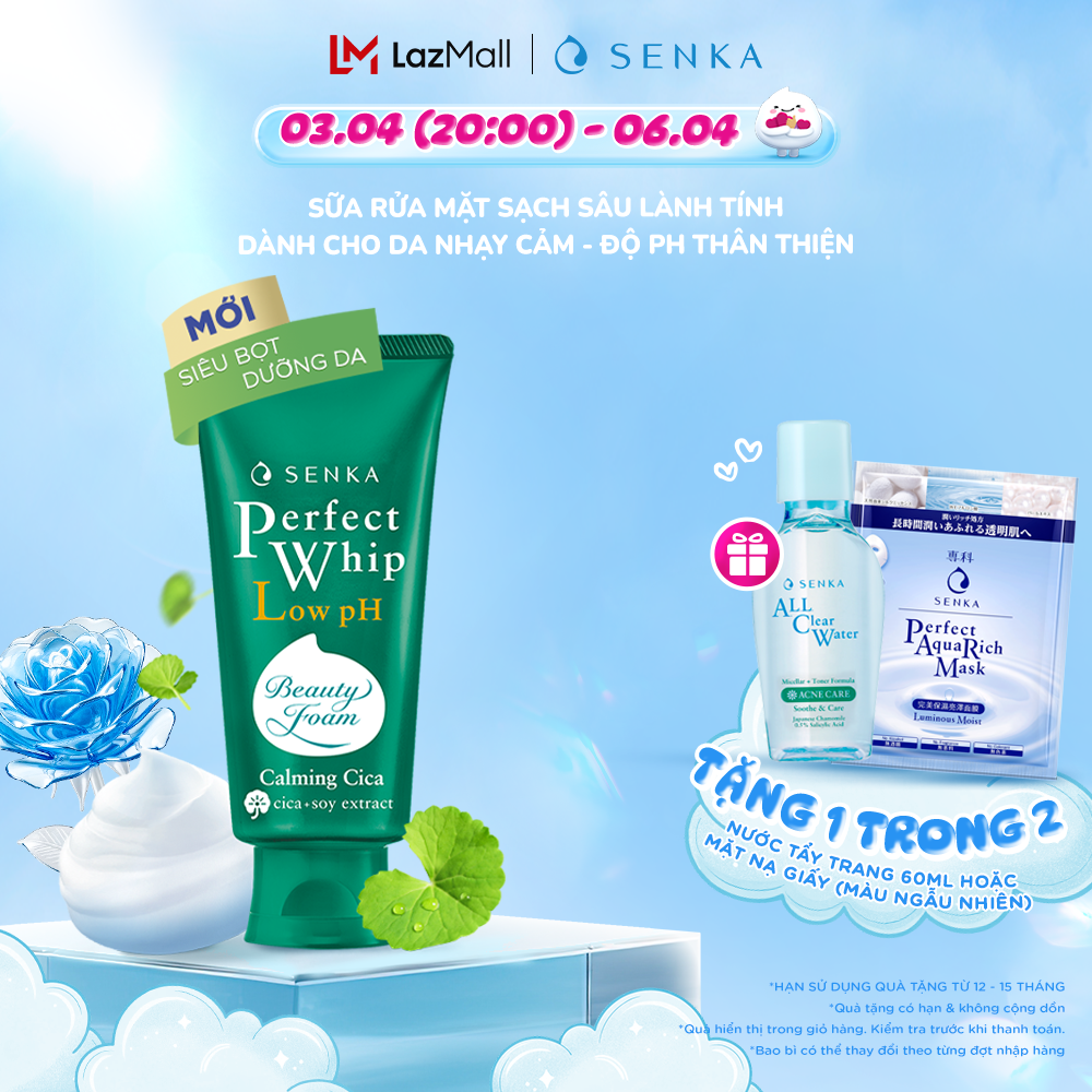 Sữa Rửa Mặt Rau Má Lành Tính SENKA PERFECT WHIP LOW pH CALMING CICA