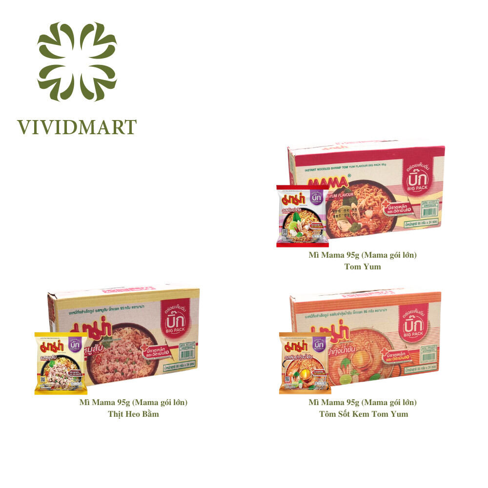 - mama - mì mama gói lớn 95g 3 vị: thịt heo bằm, tôm tomyum, tôm sốt kem tomyum - mì ăn liền thái lan/mì ăn liền thái lan/mie mama gói lớn/ mì nước ma ma gói lớn