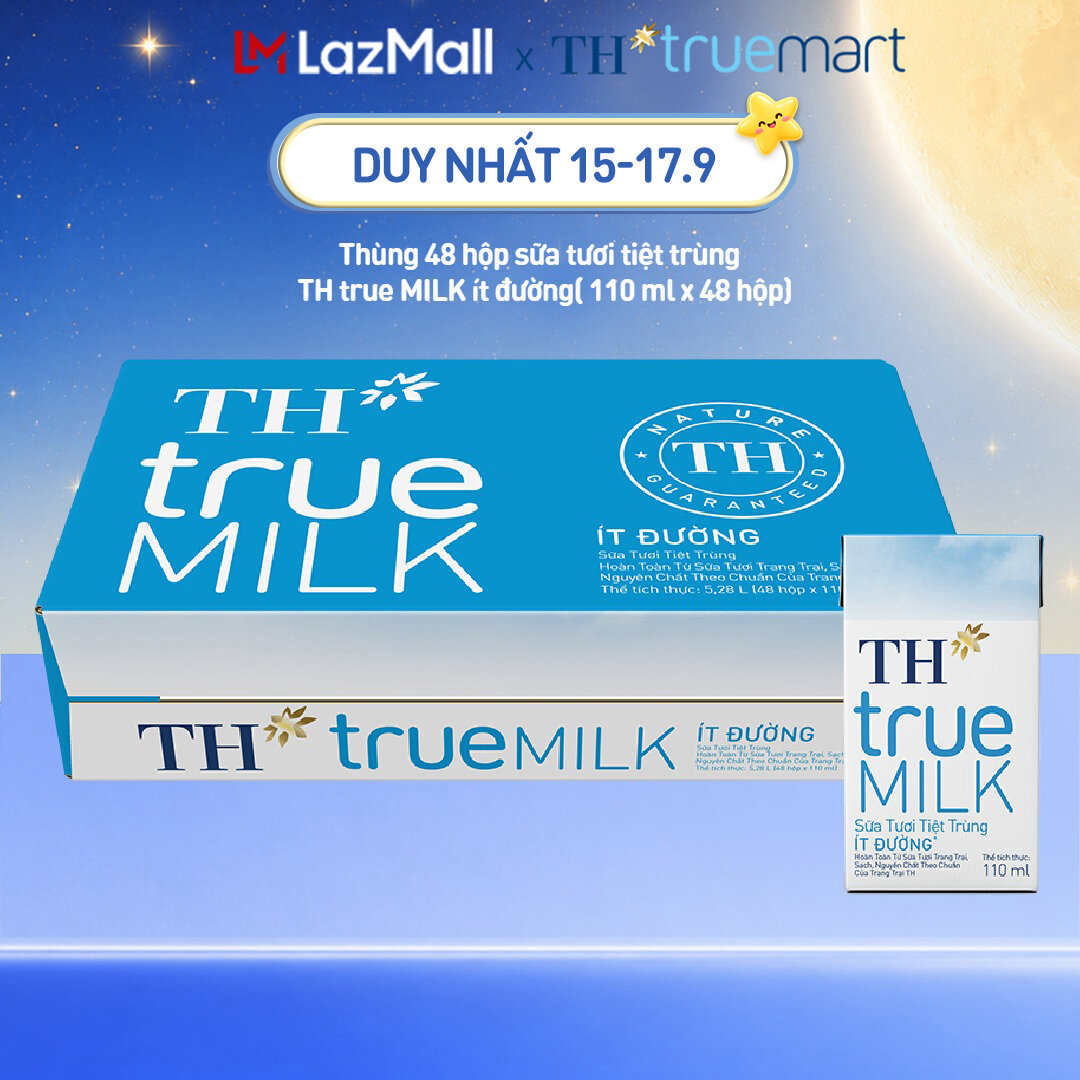 Thùng 48 hộp sữa tươi tiệt trùng TH true MILK ít đường 110 ml (110 ml x 48)