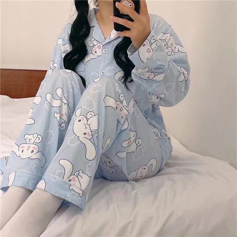 Bộ ngủ - đồ ngủ pijama thỏ xanh kate lụa loại 1