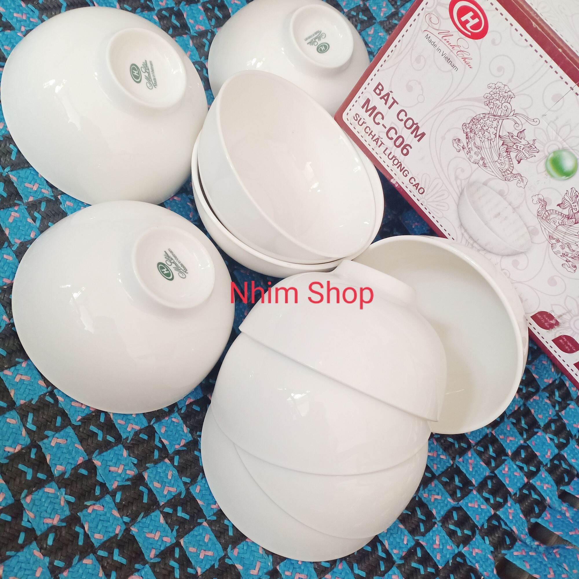 Combo 10 Chén cơm Minh Châu sứ trắng cao cấp loại 1, bền, đẹp, an toàn không chứa chì