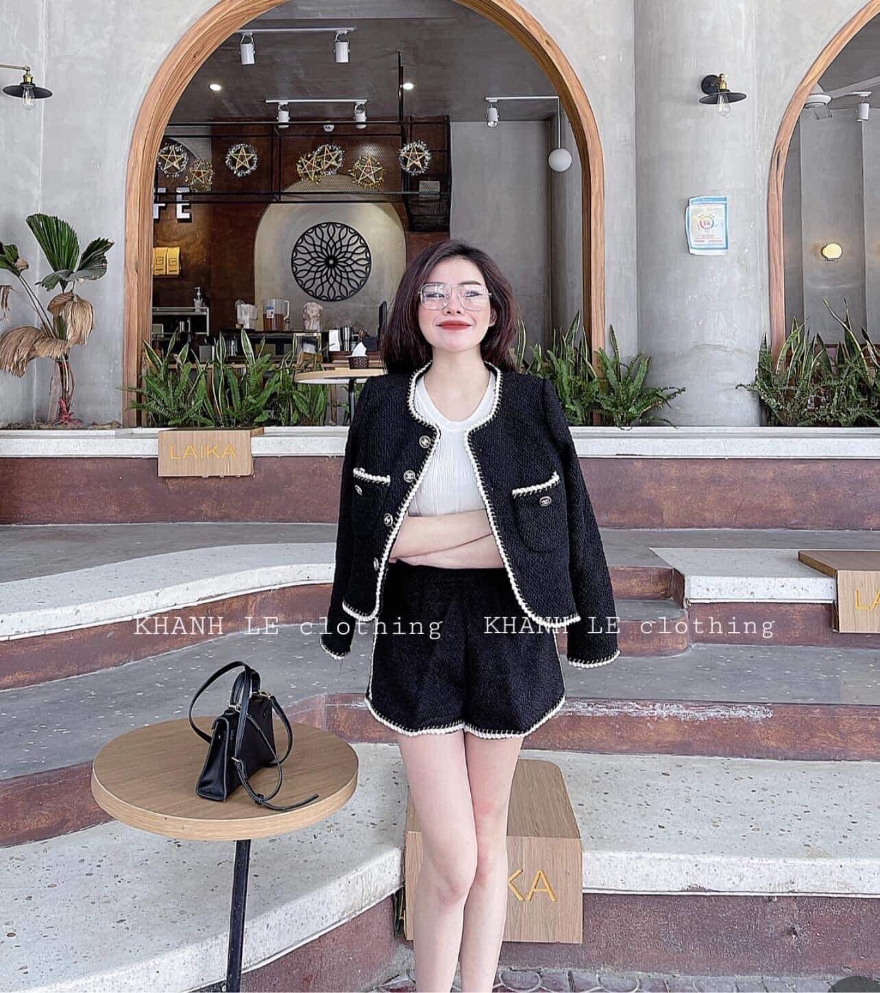 Set dạ viền dây kết nhũ vải dạ vân nổi | Hàng hai lớp áo kèm quần