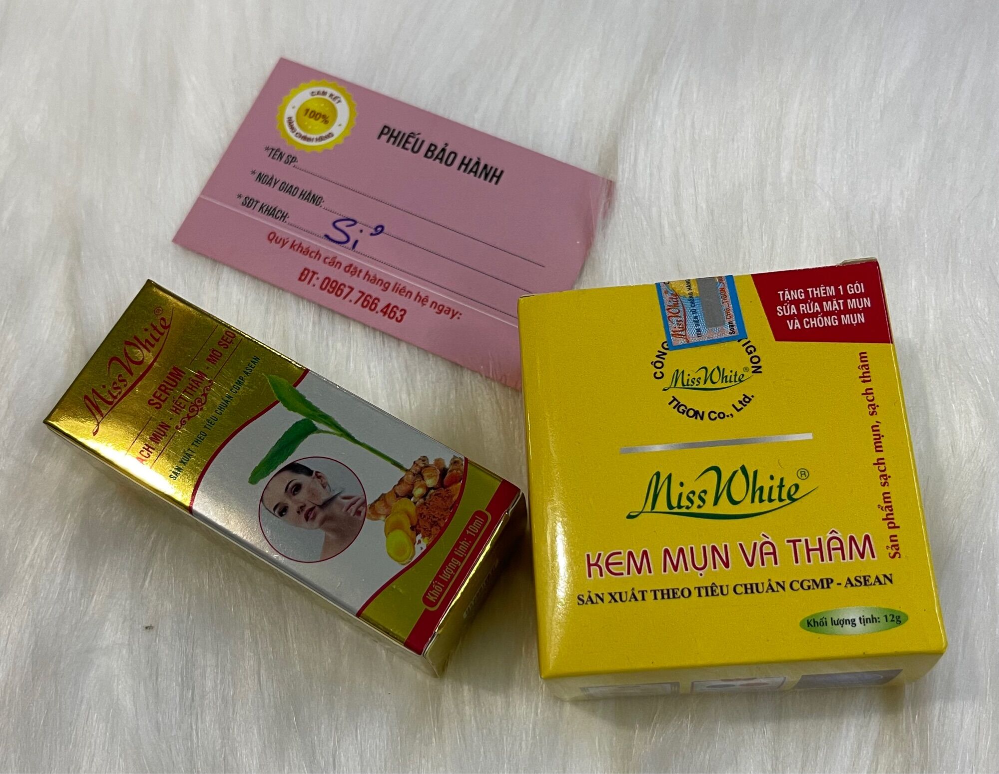 Combo kem nghệ hết mụn Miss White 12g + serum siêu hết mụn 10ml