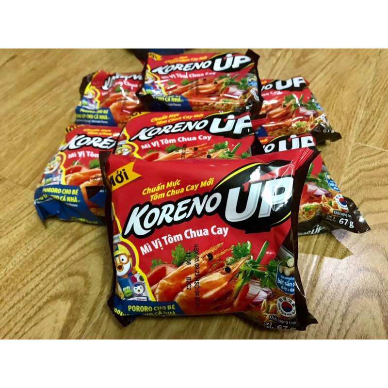 Thùng Mì Tôm KORENO UP Vị Tôm Chua Cay 67g x20 gói