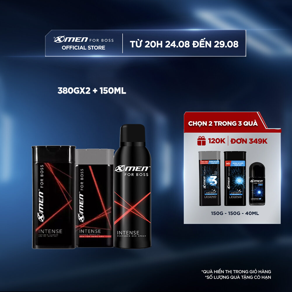 Combo Dầu gội Xmen For Boss Intense 380g + Sữa tắm 380g + Xịt khử mùi 150ml