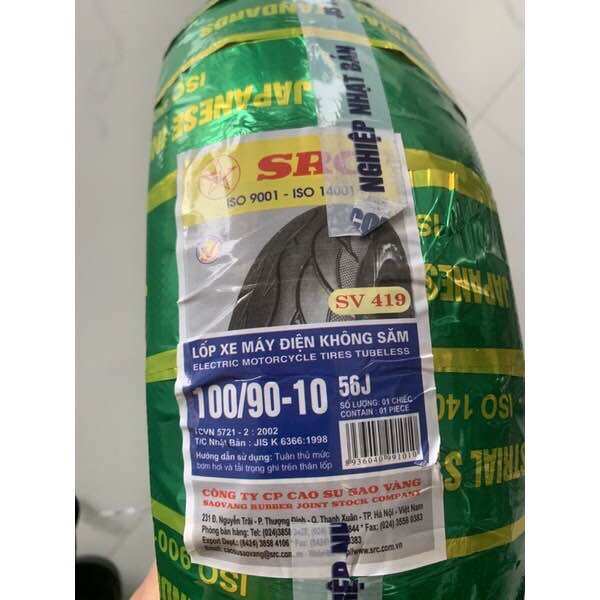 Lốp xe máy điện 100/90-10 chính hãng sao vàng