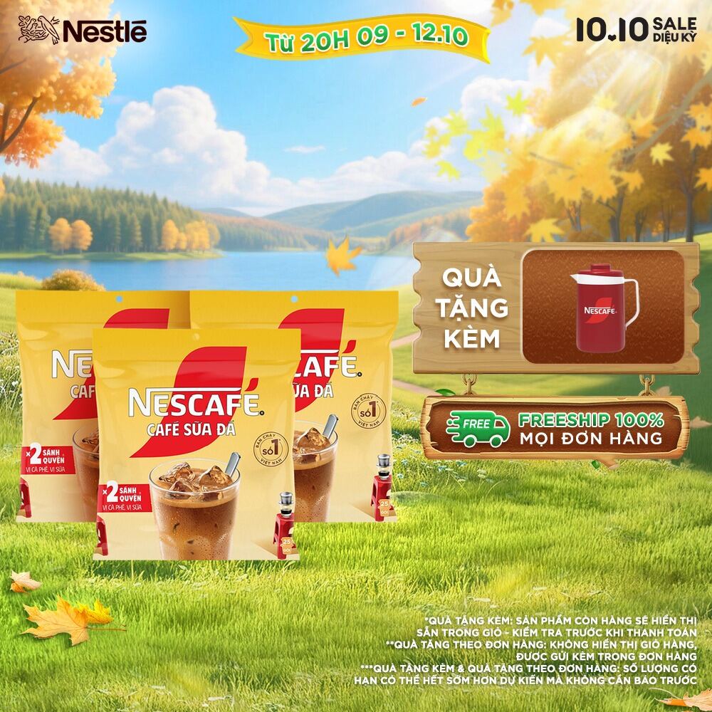 [ƯU ĐÃI THÁNG 10] [FREESHIP HCM] Combo 3 bịch cà phê sữa Nescafé cà phê sữa đá (Bịch 25 gói x 24g)