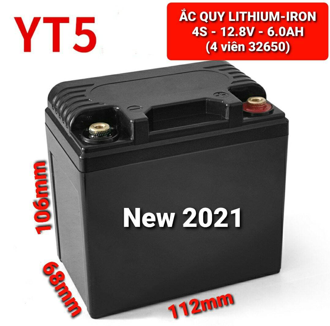 Achun.vn - YT5 - ẮC QUY LITHIUM SẮT 4S- 12.8V/14.4V - 6.0AH - 4 Cell 32650 vít - Khởi động xe máy