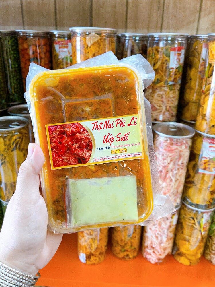 Thịt Nai phi lê ướp sate hộp 500gr