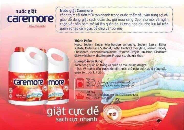 [HCM]Nước giặt quần áo Caremore đỏ 3.8kg