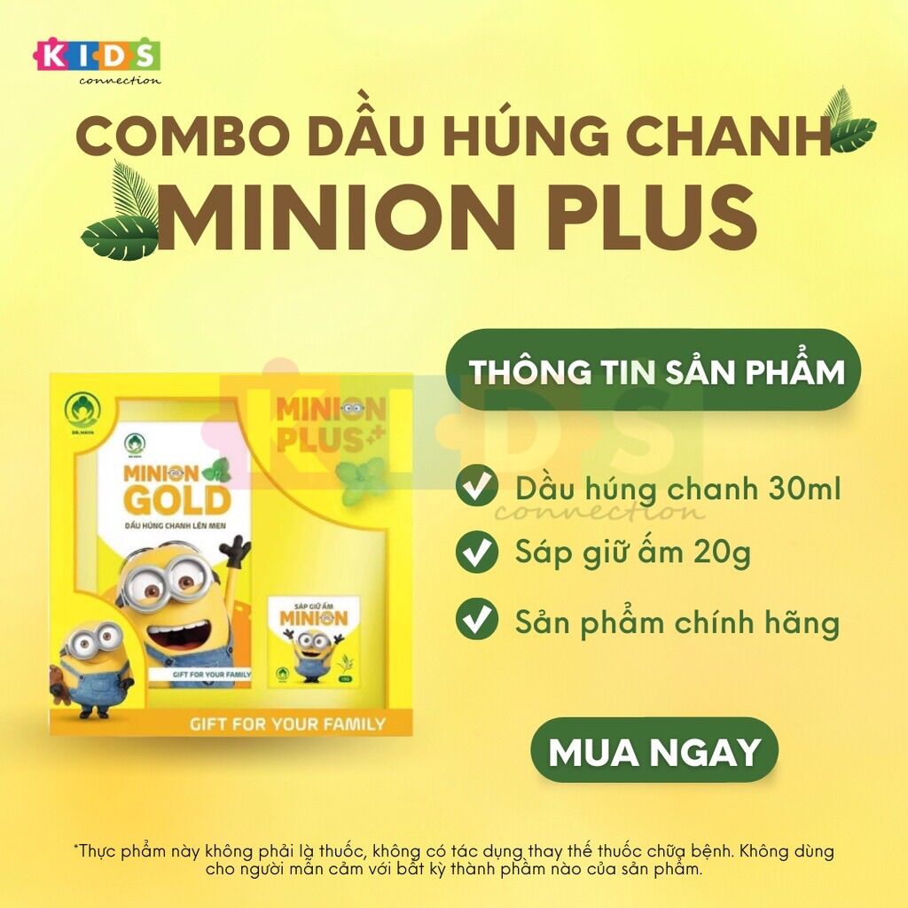 Bộ dầu húng chanh Minion Gold 30ml  - Sáp ấm MINION PLus phòng ngừa ho khàn, sổ mũi, bôi vết thương côn trùng cắn