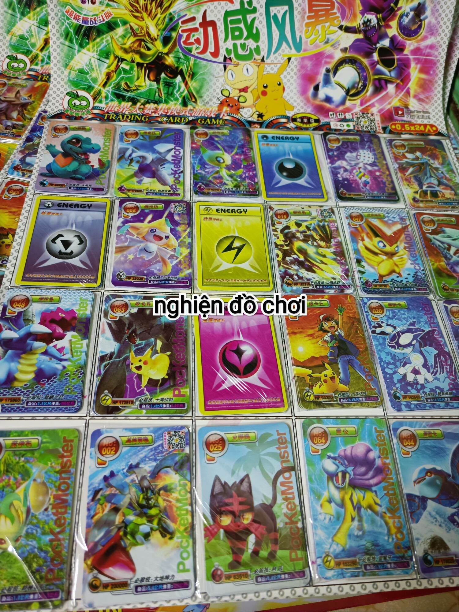 [ship từ TPHCM] Vỉ thẻ bài Pokemon 120 tấm thẻ lụa dẻo.