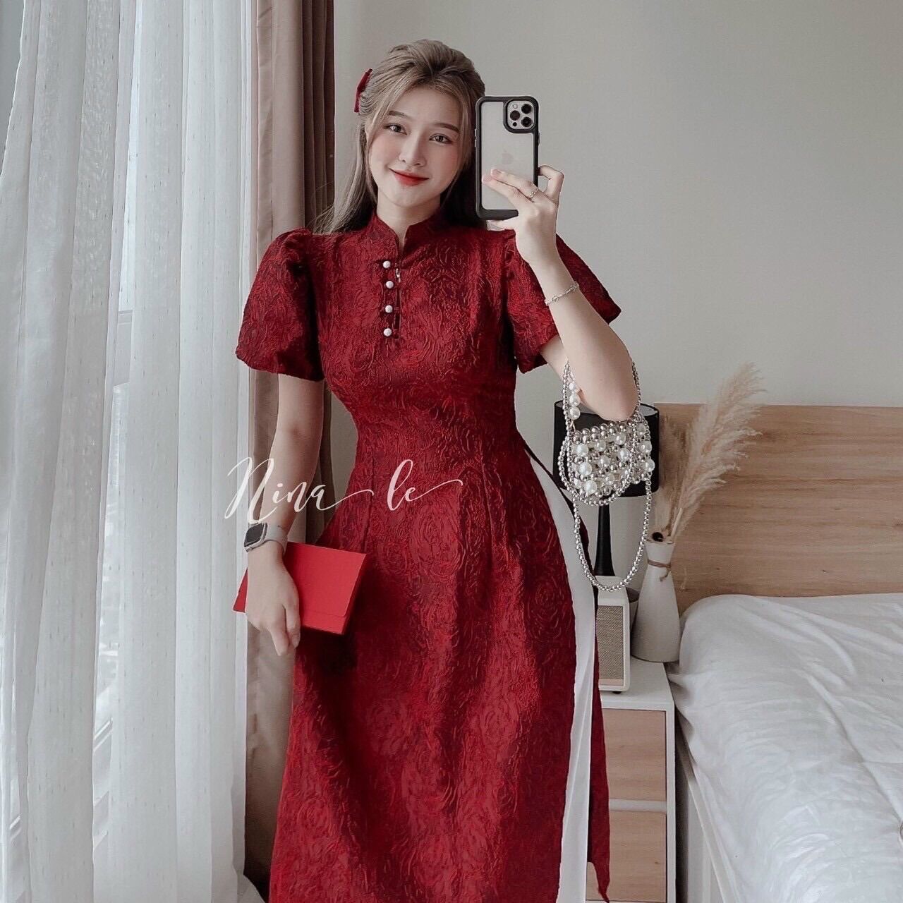 (SHOP TÁO ĐỎ BIGSIZE 50KG ĐẾN 90KG) set áo dài cách tân GẤM tay phồng