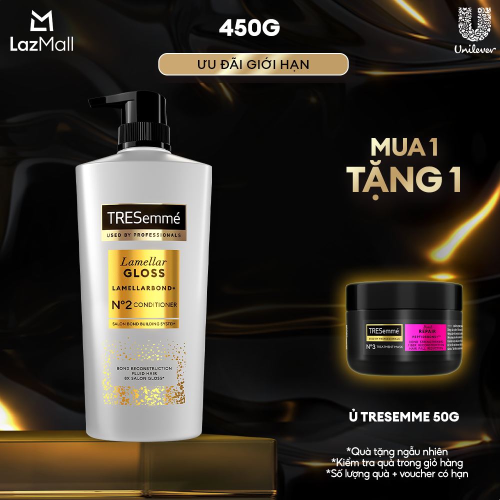 Dầu xả TRESemmé Lamellar Gloss LamellarBond+ Phủ Bóng 8X Chuẩn Salon 450g