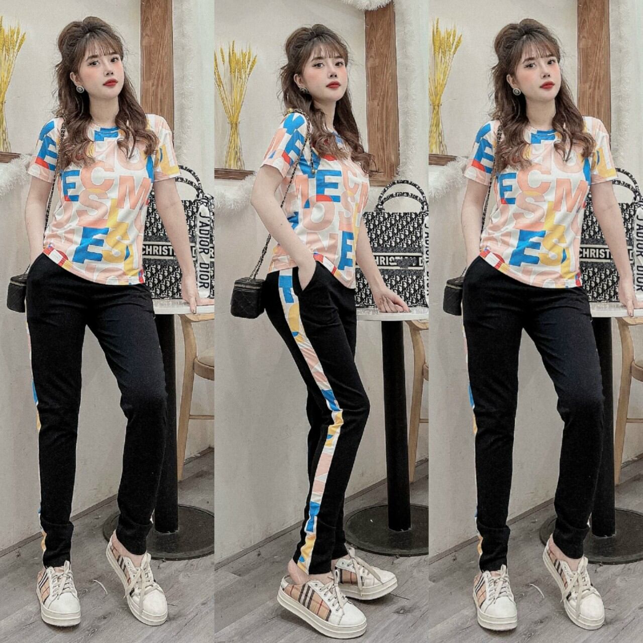 Sét đồ bộ nữ in họa tiết chữ thời trang cao cấp