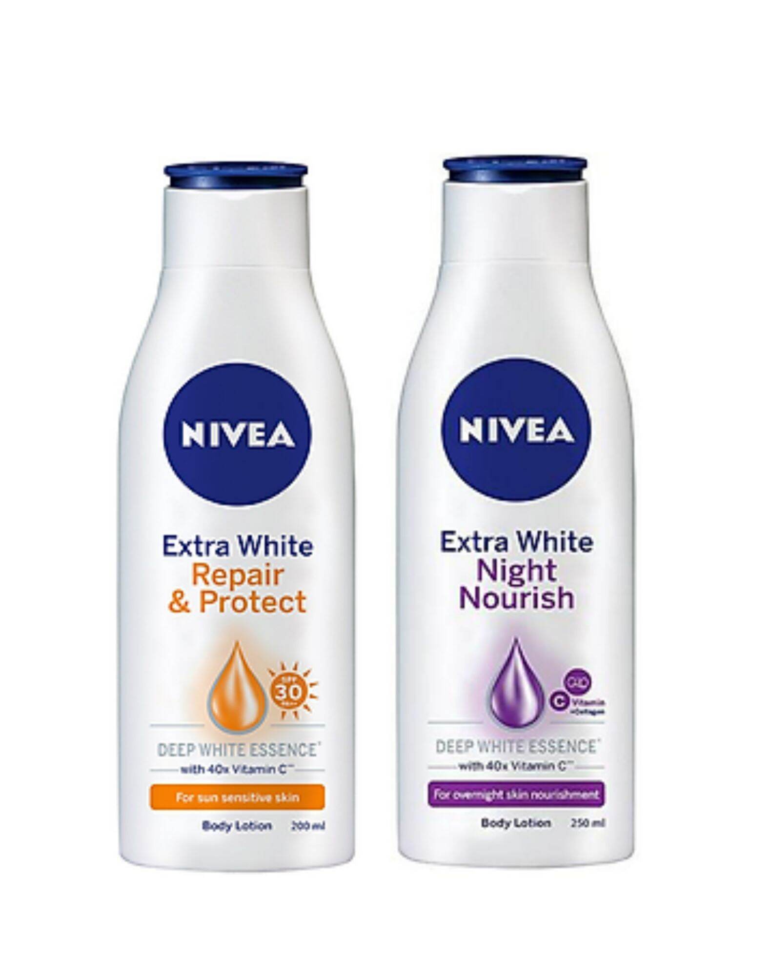 [HCM]Combo Dưỡng thể Nivea: Chai ban ngày dưỡng trắng săn da spf 35++ và Chai ban đêm dưỡng trắng da bổ sung collagen ( 200ml*2)