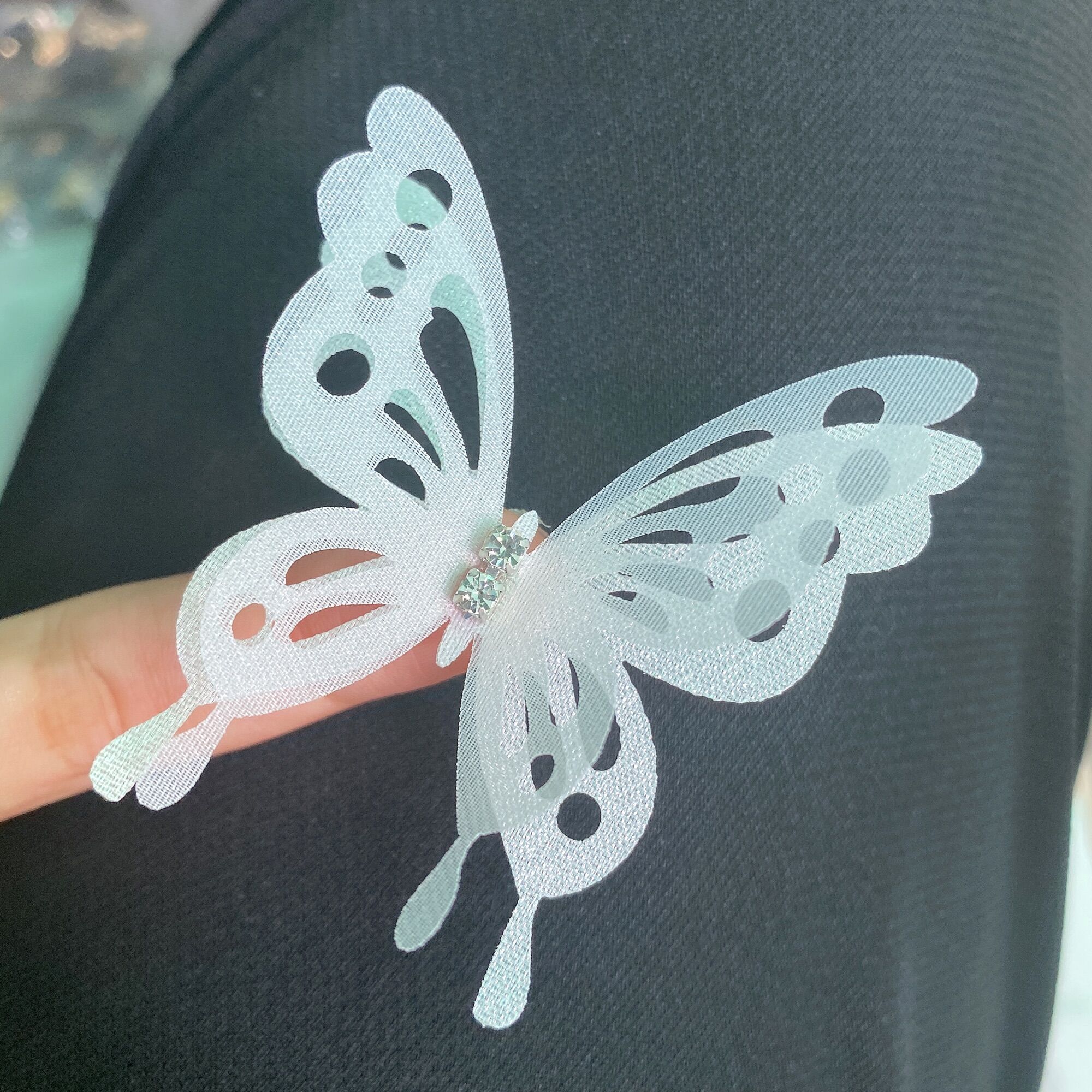 Sét 5 bướm Voan 5.5cm đính đá siêu sáng