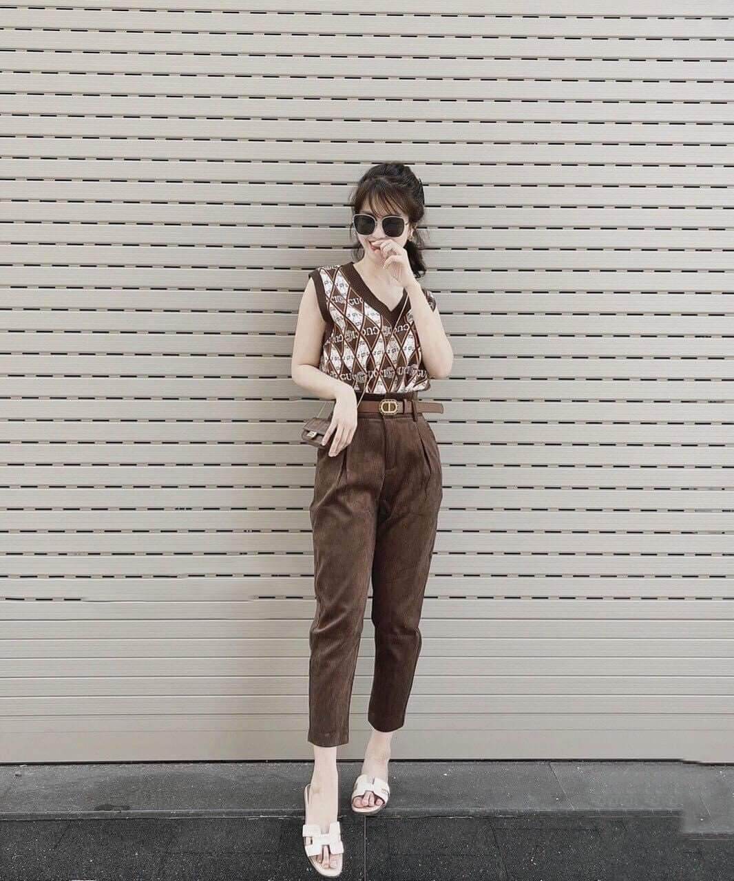 Quần vải nhung tăm kèm đai
