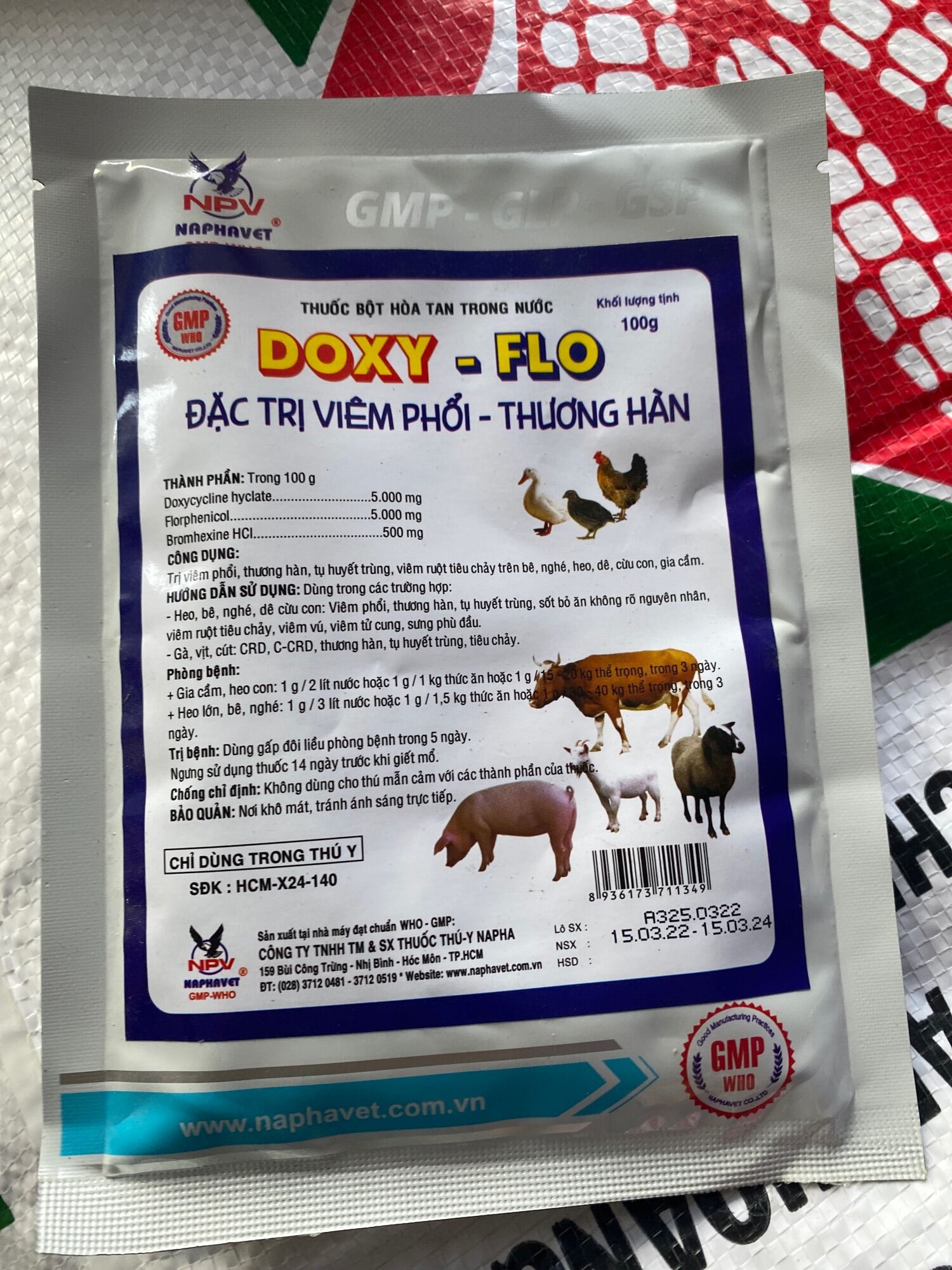 (Doxy - flo 100g ) ngừa viêm phổi , thương Hàn , tụ huyết trùng viêm ruột tiêu chảy trên bê ,nghé , 