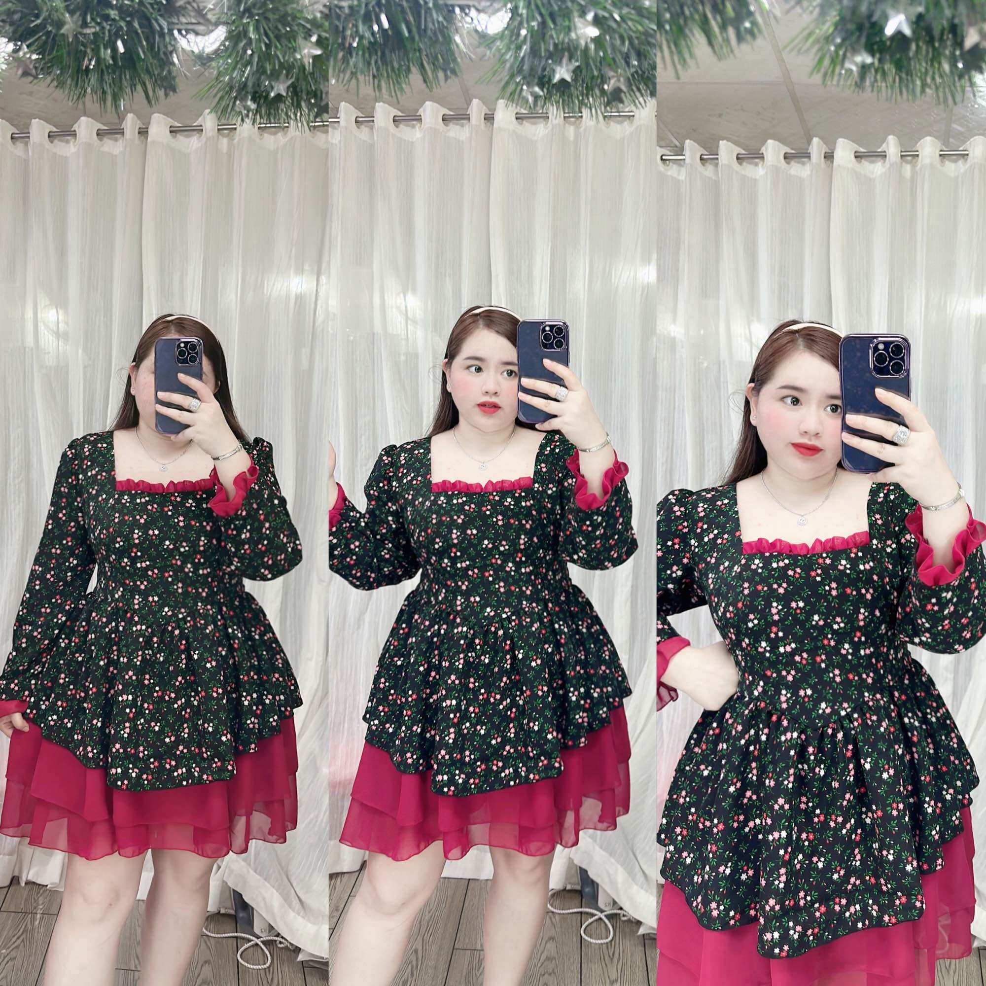 Đầm lụa ý phối chiffon 3 tầng