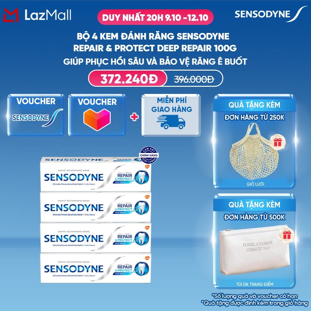 Bộ 4 Kem đánh răng SENSODYNE Repair & Protect Deep Repair 100g giúp phục hồi sâu và bảo vệ răng ê buốt