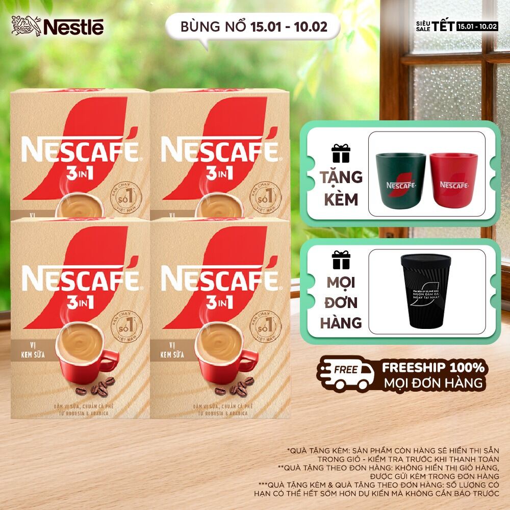 [ƯU ĐÃI THÁNG 2] -Combo 4 Hộp Cà phê hòa tan NESCAFÉ 3IN1 VỊ KEM SỮA 20 gói