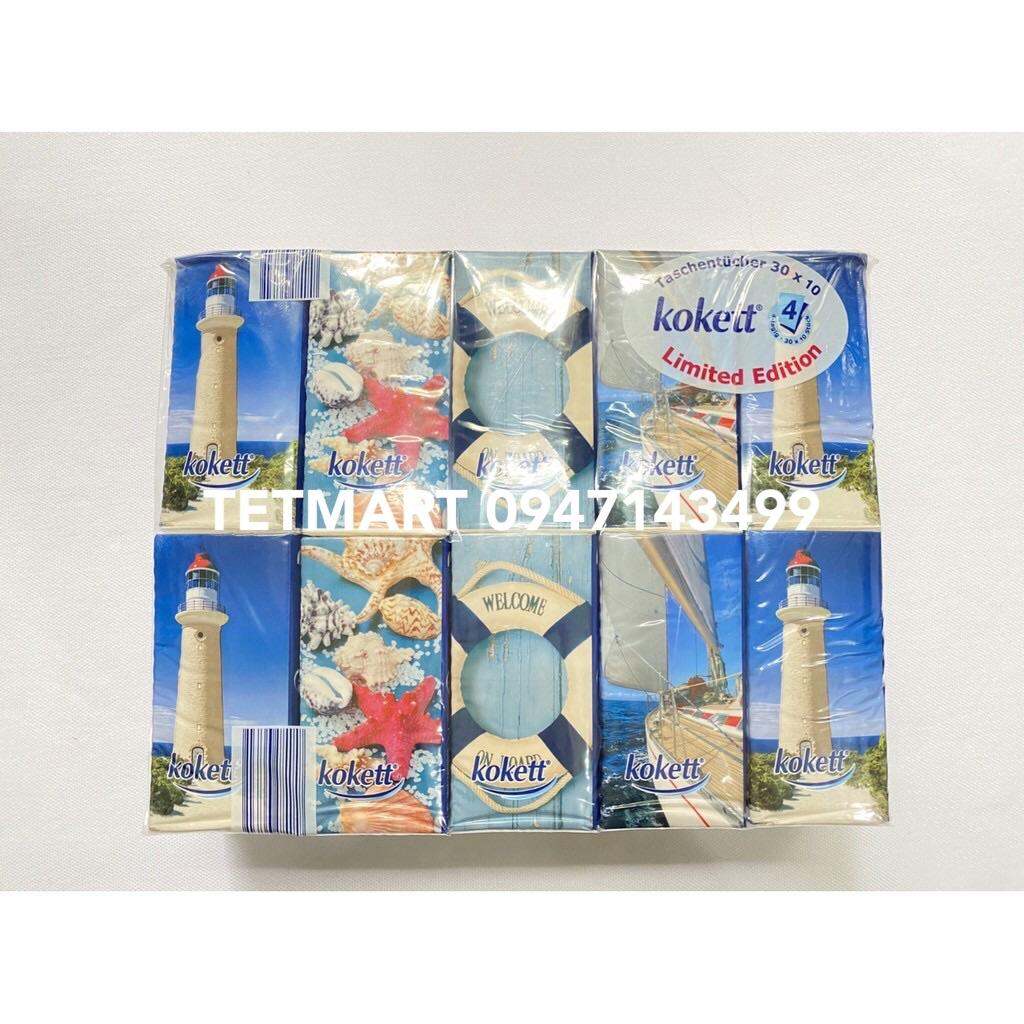 Giấy ăn cao cấp Kokett Đức 4 lớp - Bịch 30 túi*10 tờ (Bản giới hạn - Taschen Tucher Reiner Zellstoff)