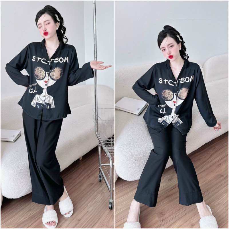 (50-110kg) Đồ Bộ Lụa Mango In 5D Tay Dài Quần Dài