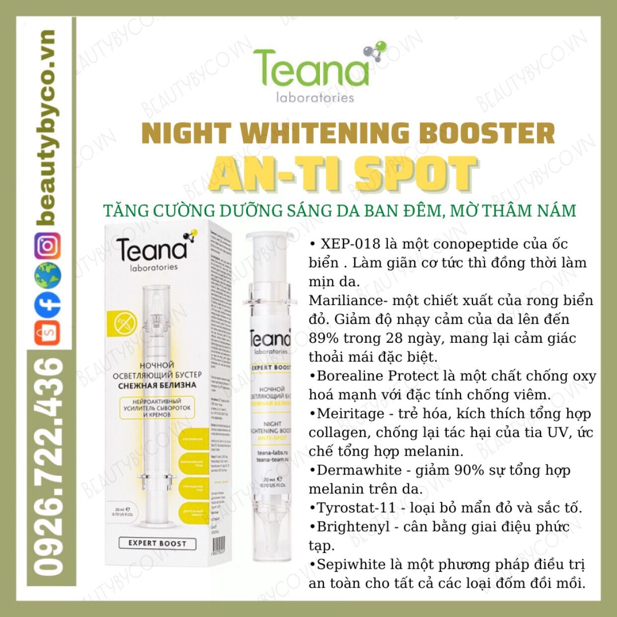 Booster Teana An Spot Giúp Sáng Da Mờ Thâm Nám Hiệu Quả Gấp 5 Lần Serum