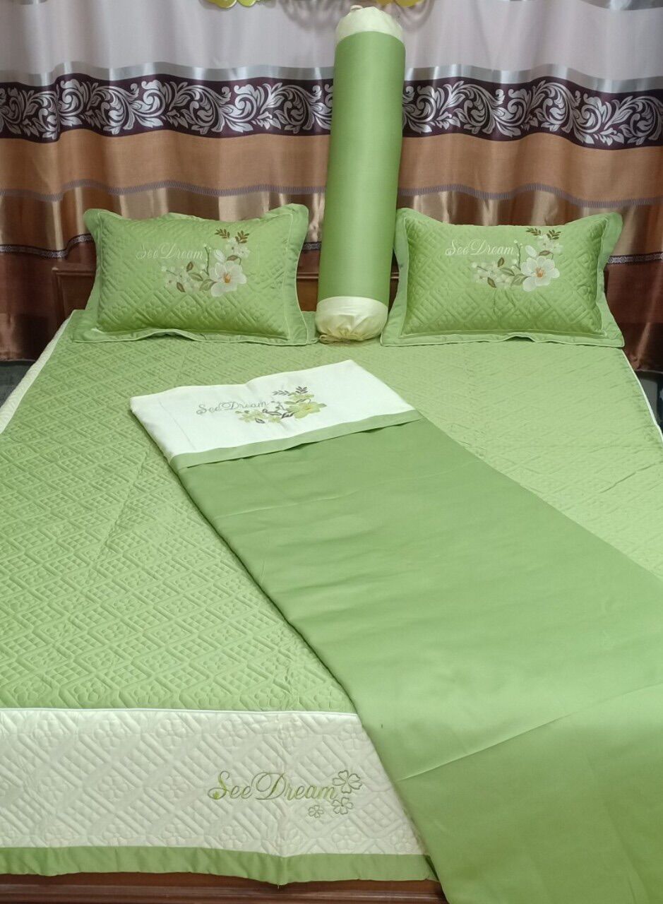 Bộ Chăn Ga Gối SaTin 5 Món Cao Cấp( 1 Chăn, 1 Drap, 2 Vỏ Gối Nằm, 1 Vỏ Gối Ôm)