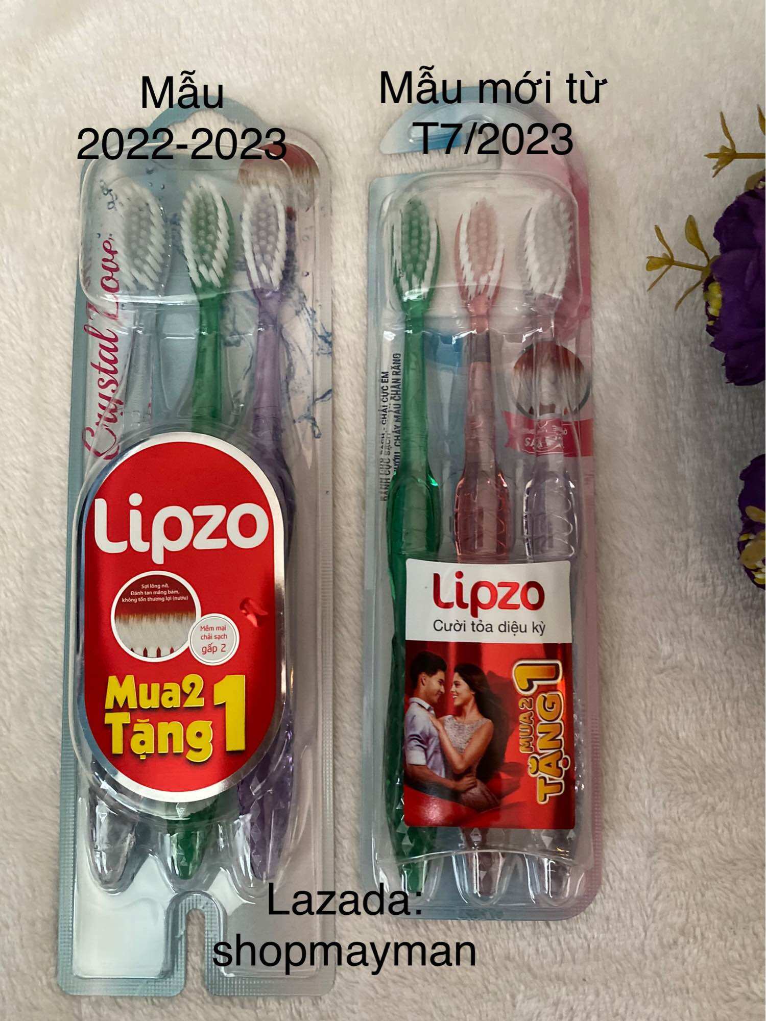 Combo 3 bàn chải đánh răng lipzo crystal love for girl được thiết kế đặc biệt, phù hợp với khuôn hàm của nữ giới