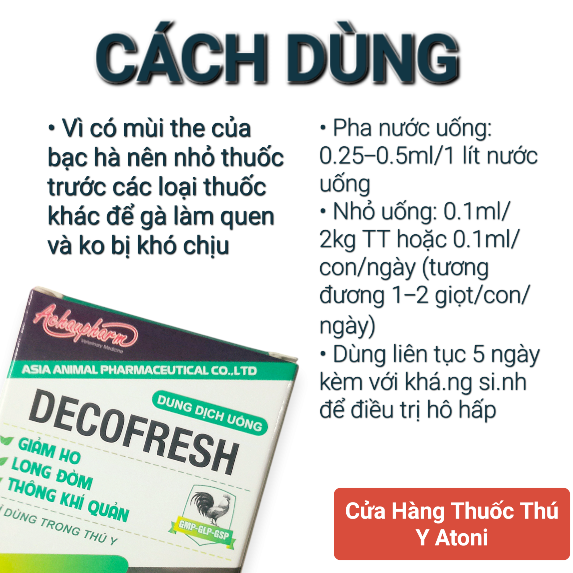 [Có kèm ống nhỏ] DECOFRESH Lọ 10ml Dung Dịch Nhỏ Uống Cho Gà Đá, Chim Cảnh Giảm Ho, Long Đờm, Thông Khí Quản