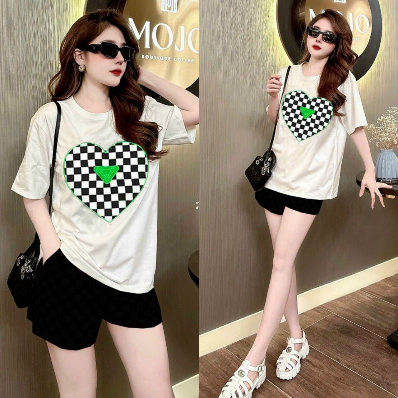 BỘ SHORT COTTON THÊU TIM CAO CẤP