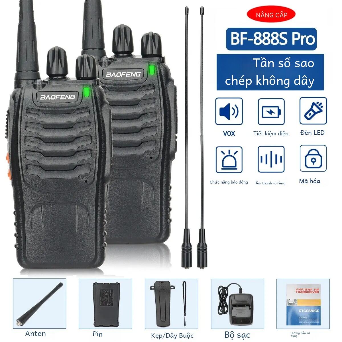 Baofeng Bf-888s Pro Uhf Walkie Talkie Tần số sao chép không dây 400-470mhz Đài phát thanh hai chiều di động cho cắm trại & khách sạn