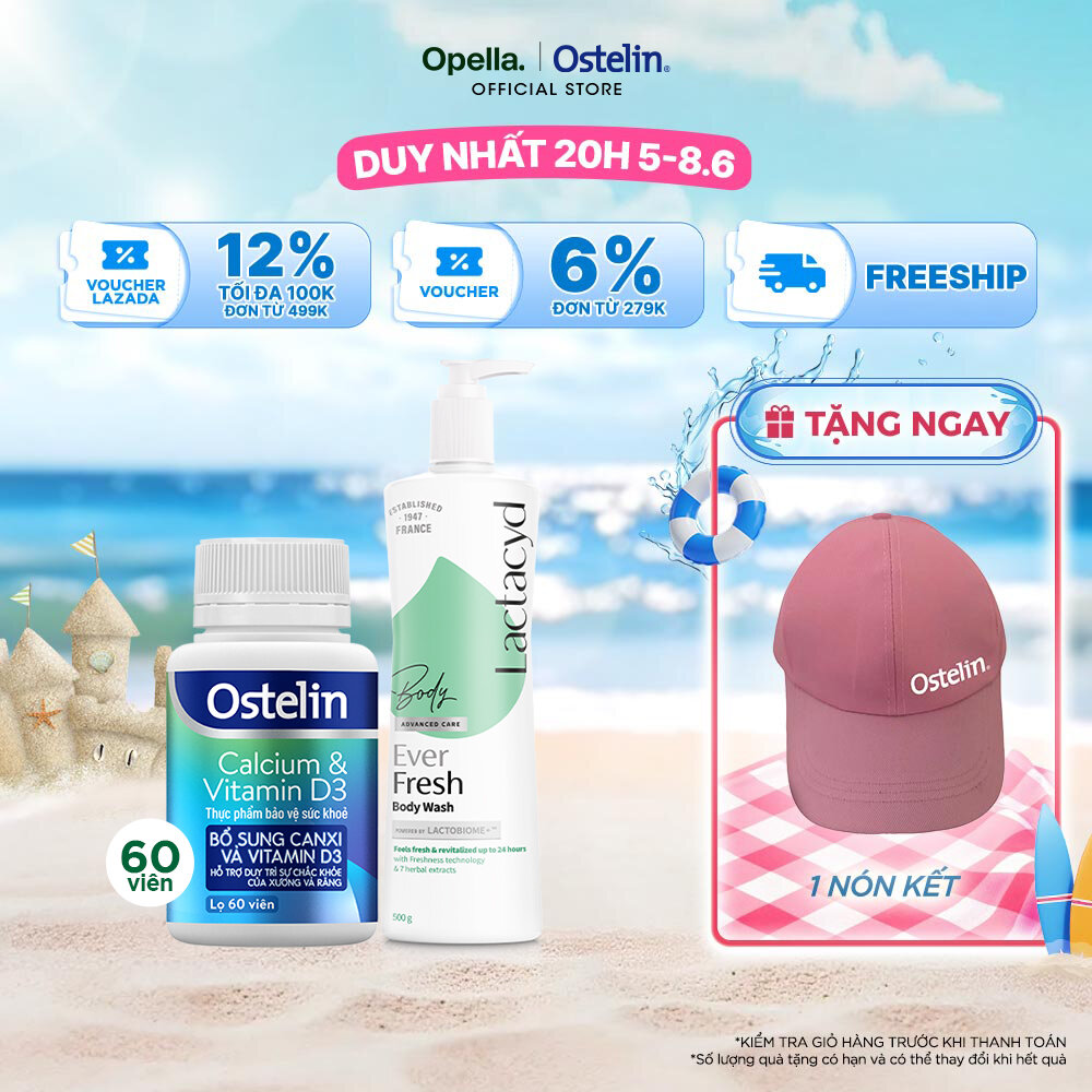 Ostelin Viên Uống Hỗ Trợ Bổ Sung Calcium  Vitamin D3 60 viên + Sữa tắm Lactacyd Ever Fresh 500ml