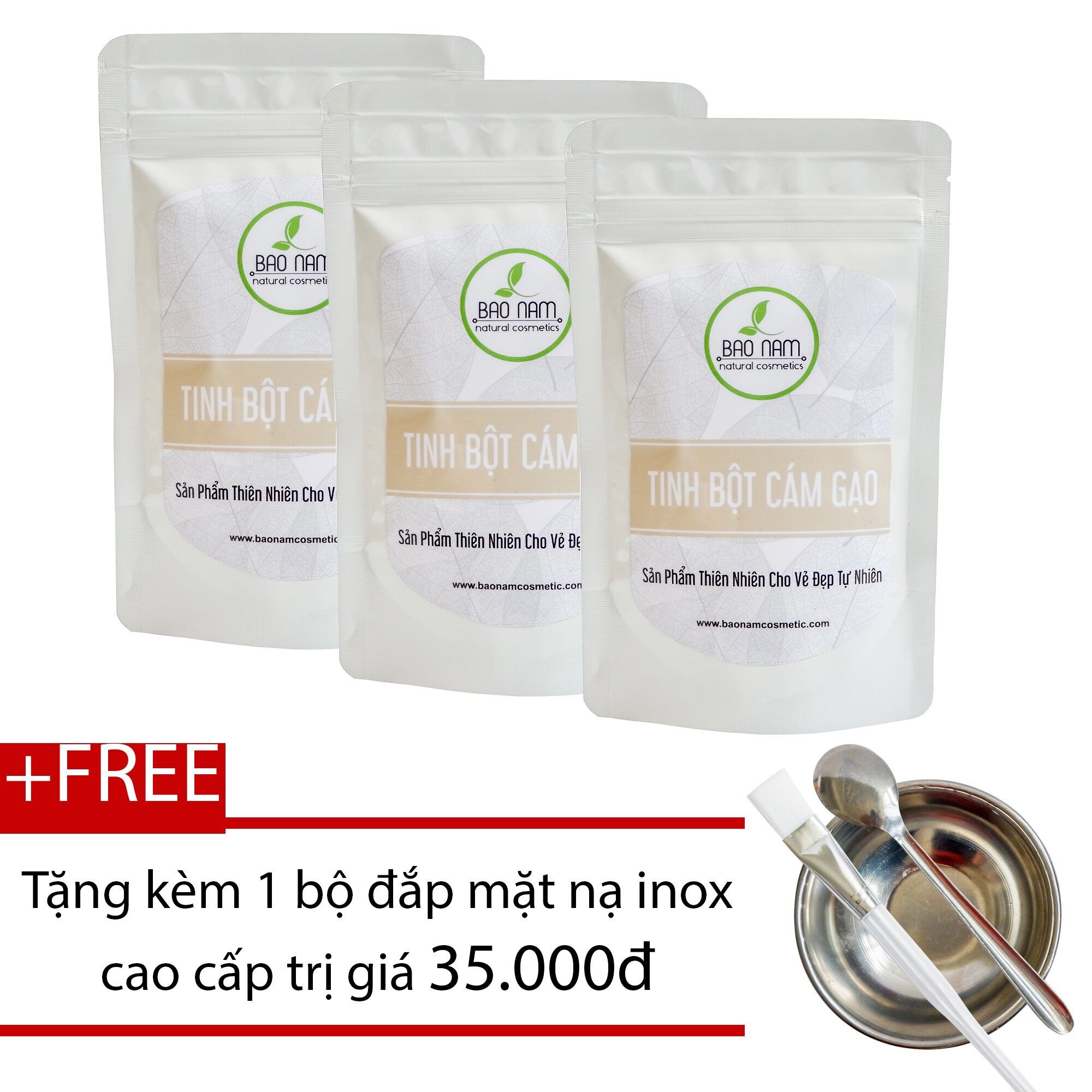 [Hcm]Bộ 3 Bột Cám Gạo Tắm Trắng 100G( Dạng Túi) - Bảo Nam + Tặng Bộ Đắp Mặt Nạ Inox Cao Cấp [ Đã Được Kiểm Nghiệm Y Tế ]