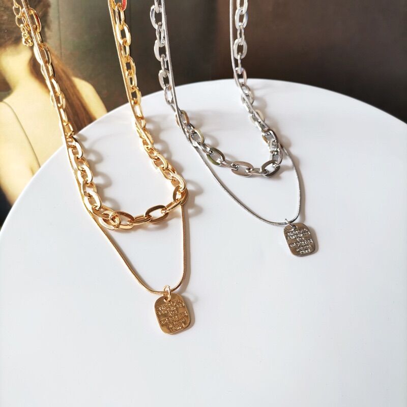Vòng cổ choker 2 lớp cá tính mặt hình học cho nữ, dây chuyền choker