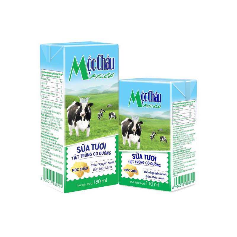 Thùng Sữa Tươi Mộc Châu Có Đường -Ít Đường 180ml