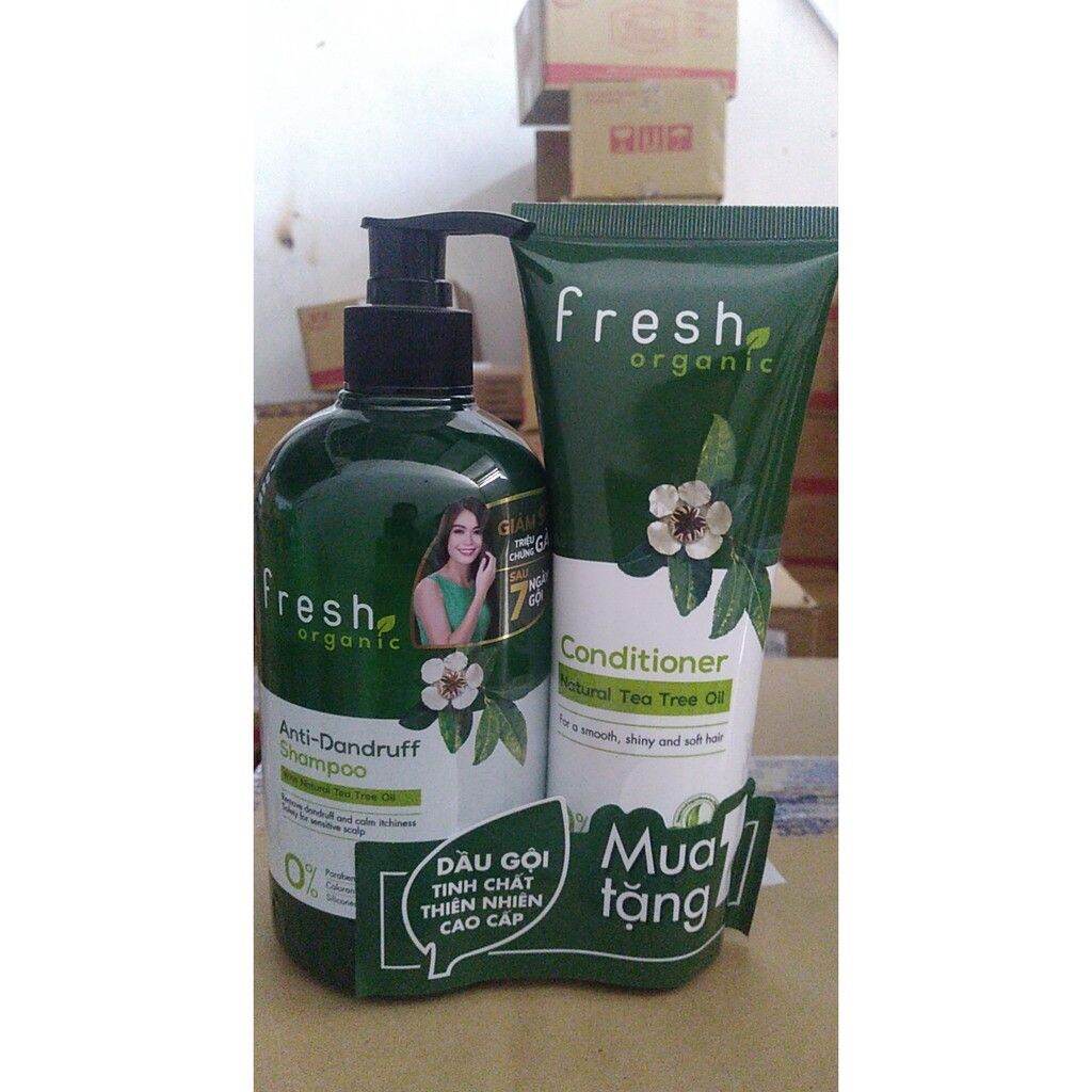 Combo Gội - Xả Fresh Organic Tea Tree Oil Giảm gàu 500g + 180g