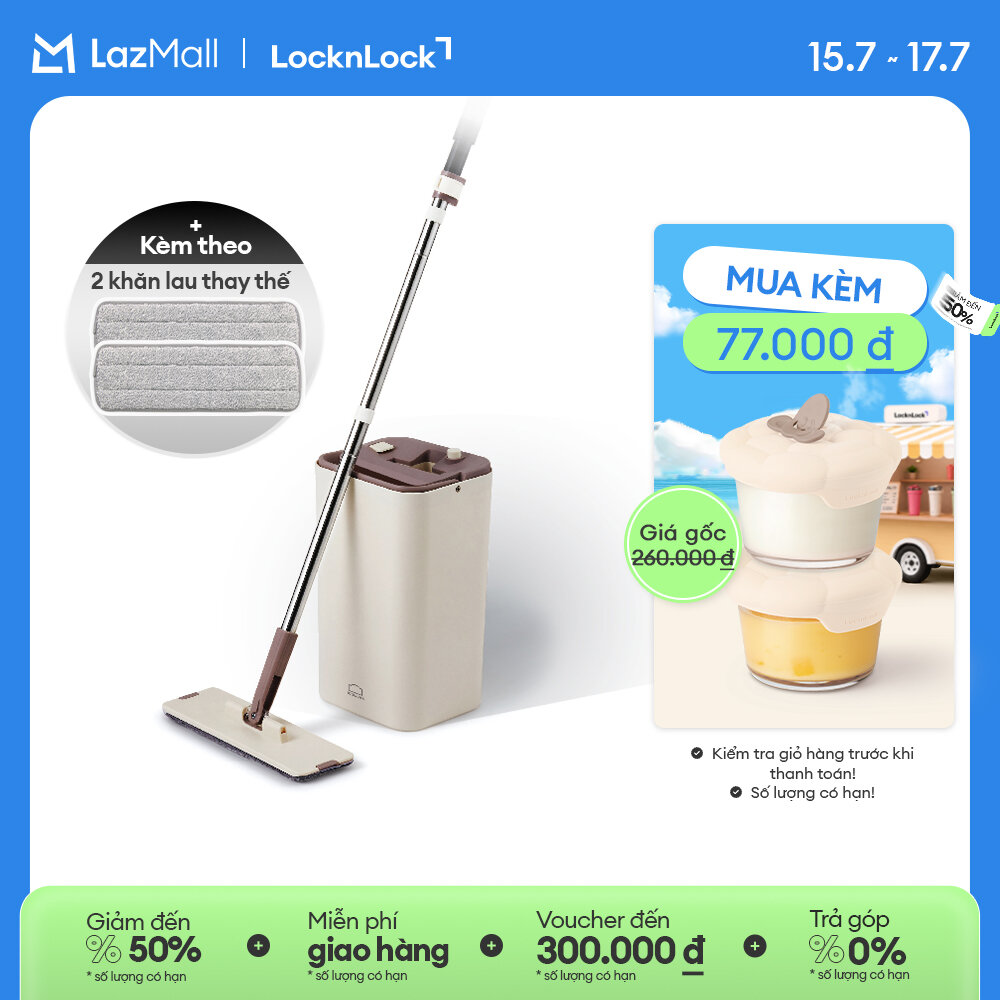 ETM471 - Bộ cây lau nhà Squeeze Flat Mop Lock&Lock - Chất liệu cao cấp trọng lượng nhẹ, lau sạch vắt khô nhanh chóng - Hàng chính hãng