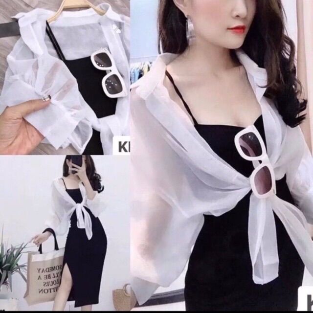 Set đầm 2 dây + sơ mi cột