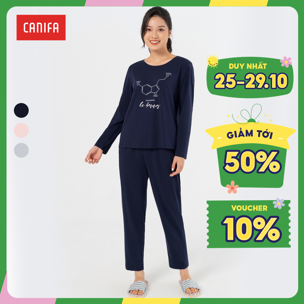 Bộ quần áo mặc nhà nam in chữ CANIFA bộ mặc nhà chất liệu 100% cotton, áo sát nách, quần soóc cạp chun8LS22S010