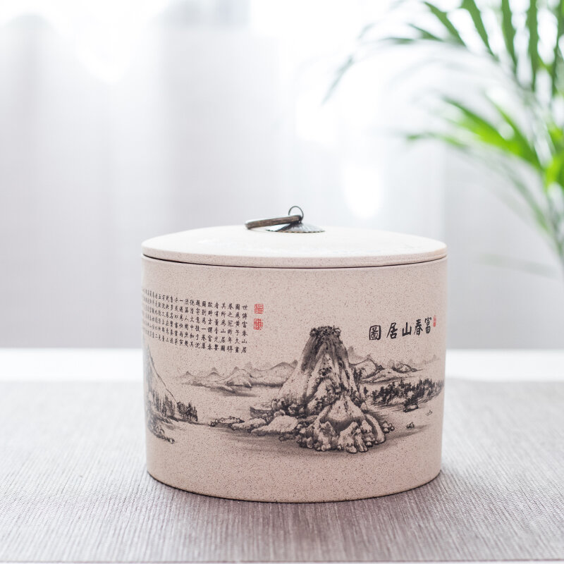 Bình lá trà gốm sứ bình kín chống ẩm tử sa bình đựng trà xanh cỡ lớn đựng trà phổ nhĩ đựng bình chứa 1kg