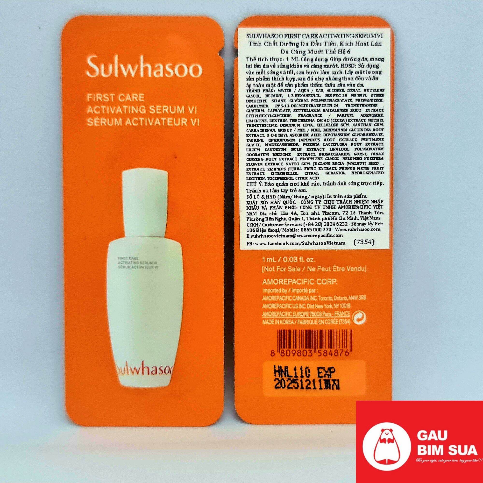 Sulwhasoo Gói 1ml Tinh chất mở dưỡng kích hoạt dưỡng ẩm mềm da Sulwhasoo First Care Activating Serum