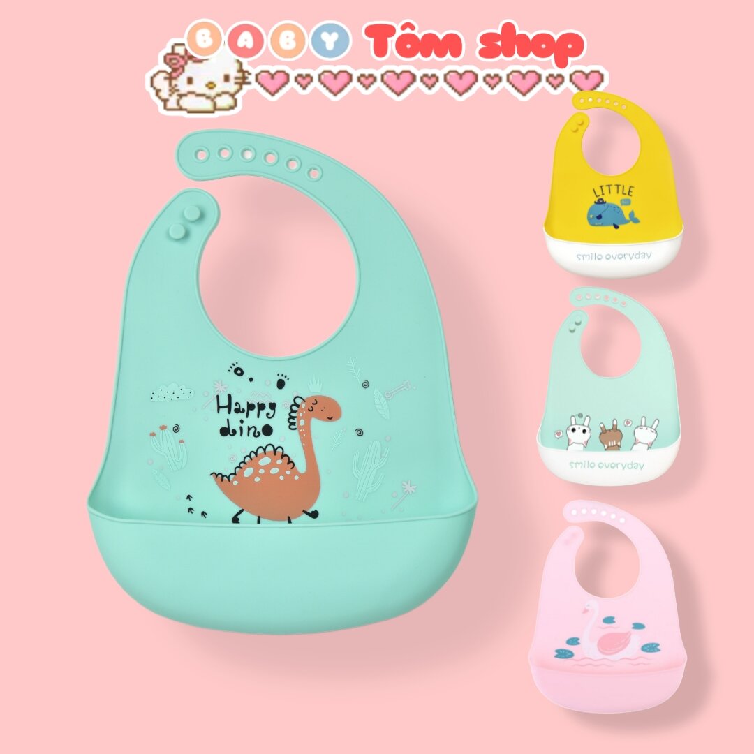 Yếm silicon có máng hình con vật đáng yêu cho bé ăn dặm, NCC Baby Tôm