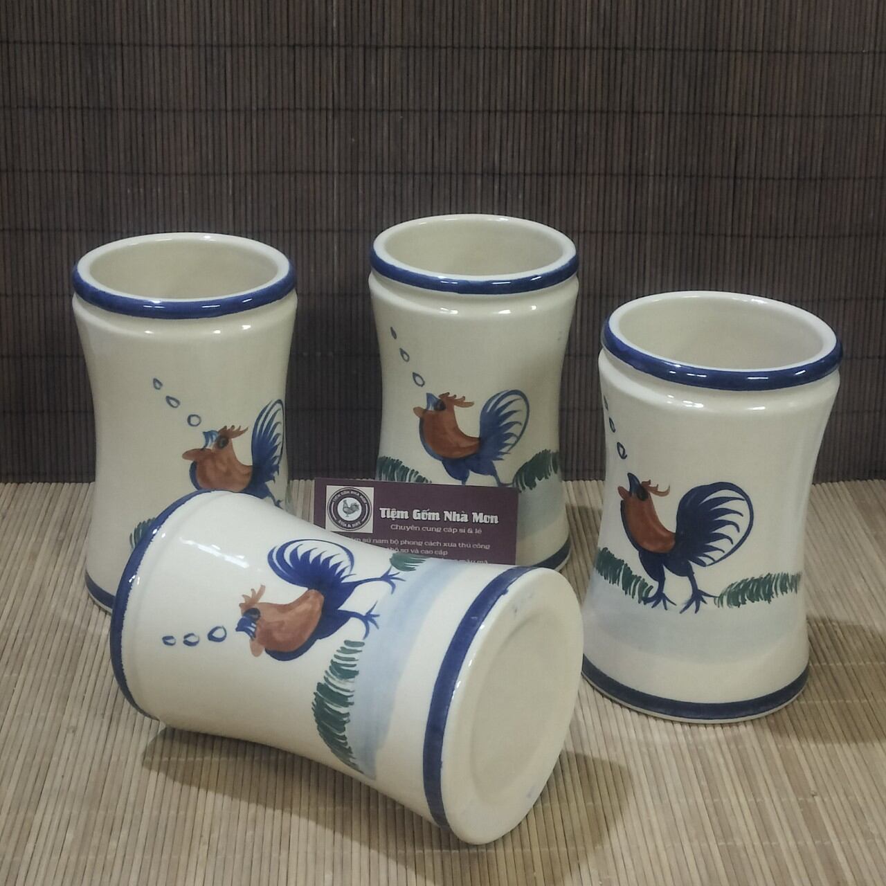 😜💥1 ỐNG ĐỰNG ĐŨA GỐM XƯA 🐓 < VẼ CHÚ GÀ ĐANG GÁY >🐓